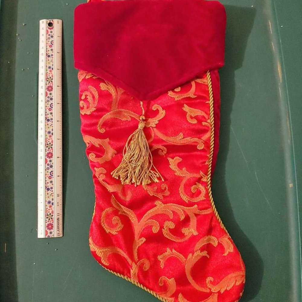 Christmas Stocking tassel red gold filigree HP - Picture 1 of 5